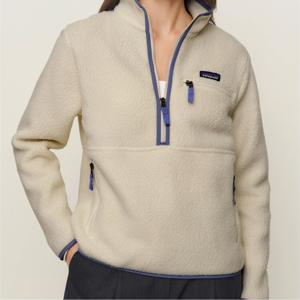 Patagonia Cream Fleece Marsupial with Blue Trim